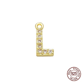 Real 18K Gold Plated 925 Sterling Silver Micro Pave Clear Cubic Zirconia Charms, Initial Letter, Letter L, 9x4.5x1mm, Hole: 0.9mm