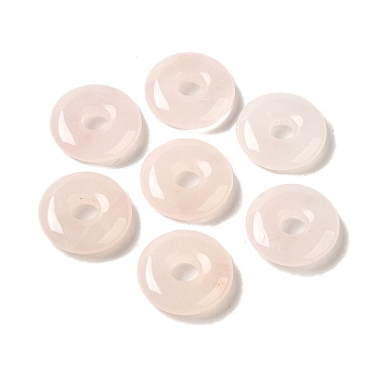 Natural Rose Quartz Pendants, Donut/Pi Disc Charms, 15~16x4~5mm, Hole: 4~5mm