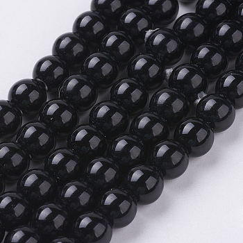 Synthetic Black Stone Beads Strands, Dyed, Round, Black, 8mm, Hole: 1mm, about 25pcs/strand, 7.8 inch