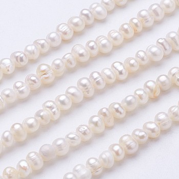 Natural Cultured Freshwater Pearl Beads Strands, Potato, Beige, 4~4.5x5~5.5mm, Hole: 0.5mm, about 75~80pcs/strand, 13.7 inch