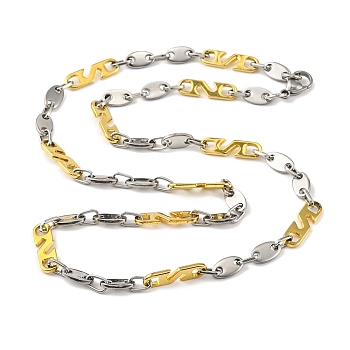 201 Stainless Steel Oval Links Chain Necklace, with 304 Stainless Steel Clasps, Golden & Stainless Steel Color, 22.83 inch(58cm), link: 21x6x1.5mm and 11x6x1.5mm