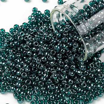 TOHO Round Seed Beads, Japanese Seed Beads, (108BD) Transparent Luster Teal, 8/0, 3mm, Hole: 1mm, about 222pcs/10g