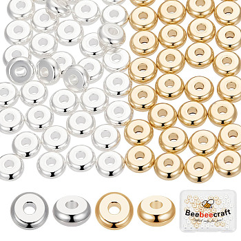 80Pcs 2 Colors 304 Stainless Steel Spacer Beads, Flat Round, Mixed Color, 6x2.5mm, Hole: 1.8mm, 40pcs/color