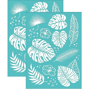 Self-Adhesive Silk Screen Printing Stencil, for Painting on Wood, DIY Decoration T-Shirt Fabric, Turquoise, Leaf Pattern, 19.5x14cm