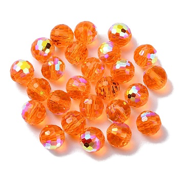 AB Color Plated Glass Beads, Faceted Round, Dark Orange, 8x7mm, Hole: 1.5mm