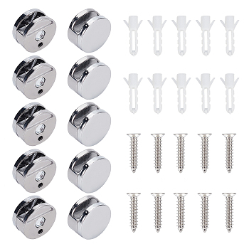 AHANDMAKER 10Sets Zinc Alloy Mirror Mounting Clips, Mirror Brackets, with Iron Screw and Plastic Plug, for Fixing Mirror Box Cabinet Doors, Platinum, 27.5x13.5mm, Inner Diameter: 6mm