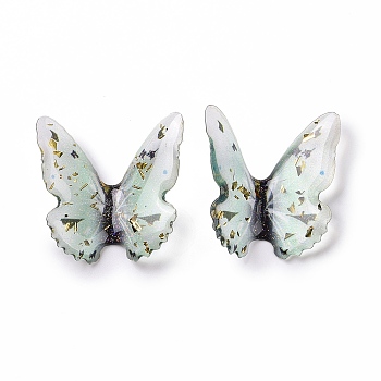 Transparent Resin Cabochons, with Gold Foil, Butterfly, Light Sea Green, 37~38x38~42x3.5~4mm
