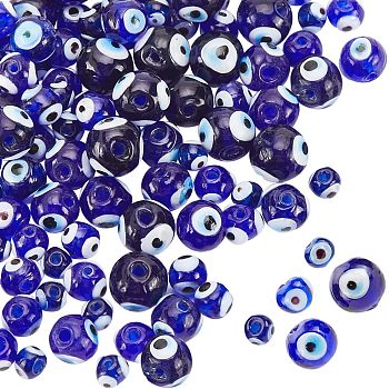 120Pcs 4 Style Handmade Lampwork Beads, Evil Eye, Blue, 6~12mm, Hole: 1~2mm