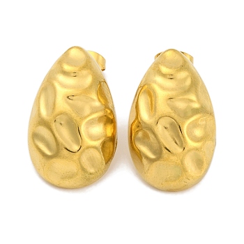 Teardrop Ion Plating(IP) 304 Stainless Steel Stud Earrings, Real 18K Gold Plated, 24x15mm