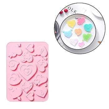 Heart Shape Food Grade Silicone Molds, Baking Molds, for Chocolate, Candy, Biscuits Molds, Pink, 234x166x7.5mm