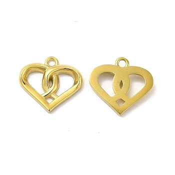 Ion Plating(IP) 304 Stainless Steel Pendants, Heart Charm, Real 14K Gold Plated, 15x16x2.5mm, Hole: 1.6mm