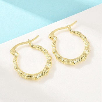 Brass Hoop Earrings, Bamboo, Real 18K Gold Plated, 23.5x21x3mm