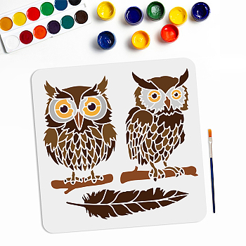 US 1Pc PET Hollow Out Drawing Painting Stencils, for DIY Scrapbook, Photo Album, with 1Pc Art Paint Brushes, Owl, 300x300mm
