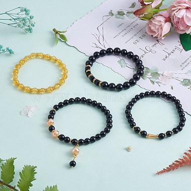 4Pcs 4 Style Synthetic Citrine & Natural Mashan Jade Stretch Bracelets Set with Glass Beaded(BJEW-SW00105-01)-3
