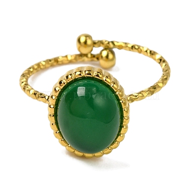 Oval Natural Green Onyx Agate Finger Rings(RJEW-Q822-55G-01)-2