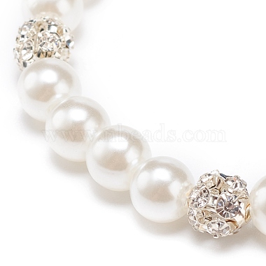 ABS Plastic Pearl & Brass Round Beaded Stretch Bracelet with Clear Rhinestone for Women(BJEW-JB08523-02)-5