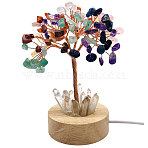 Natural Gemstone Chips Tree Night Light Lamp Decorations, Wooden Base with Copper Wire Feng Shui Energy Stone Gift for Home Desktop Decoration, Lamp with USB Cable, 120mm(PW-WG63079-01)