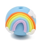 Handmade Polymer Clay Beads, Round with Rainbow, Blue, 17.5x16mm, Hole: 3mm(PR-CBA40AD-03)