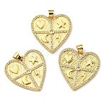 Brass with Cubic Zirconia Pendants, Long-Lasting Plated, Lead Free & Cadmium Free, Real 18K Gold Plated, Heart, Clear, 25x24.5x2mm, Hole: 3.3x4mm(KK-K341-01G-01)