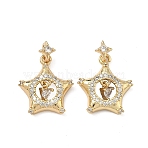Brass Micro Pave Clear Cubic Zirconia Pendants, Cadmium Free & Lead Free, Rack Plating, Long-Lasting Plated, Star Charms, Golden, 18x15.5x4mm, Hole: 3x3.5mm(KK-D228-26G)