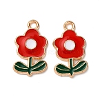 Alloy Enamel Pendants, Flower Charm, Light Gold, Red, 19.5x11.5x2mm, Hole: 1.8mm(FIND-D304-01B-KCG)