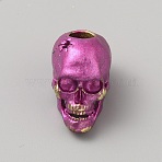 Brass European Beads, Skull, Magenta, 21.5x14x19mm, Hole: 6mm(KK-WH0079-103A)