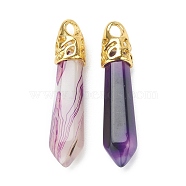 Bullet Natural Banded Agate Pendants, with Platinum Tone Alloy Findings, 33~40x8~10mm, Hole: 3x2mm(G-E332-C44-G)