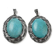 Synthetic Turquoise Big Pendants, Tibetan Style Antique Silver Plated Alloy Oval Charms, 61x47x12~14mm, Hole: 8.5x5.5mm(G-C104-01A-AS)