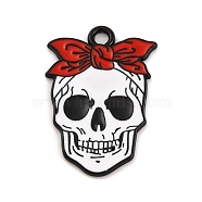 Halloween Theme Alloy Enamel Pendants, Skull with Bowknot Charm, Black, 27x18x1mm, Hole: 2.2mm(ENAM-N056-225C-EB)