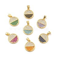 Brass Micro Pave Cubic Zirconia Pendants, Cadmium Free & Lead Free, Long-Lasting Plated, Flat Round, Real 18K Gold Plated, Mixed Color, 17.5x15x2mm, Hole: 3.5x3mm(KK-B059-35G)