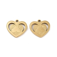 Ion Plating(IP) 304 Stainless Steel Pendants, Laser Cut, Heart Charm, Golden, 13x15x1.5mm, Hole: 1.5mm(STAS-I309-04G)