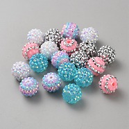 20Pcs Resin Rhinestone Waxberry Beads, Round Beads, Mixed Color, 16x14.5mm, Hole: 2.5mm(RESI-WH0040-05)