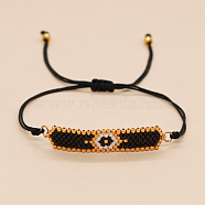 Glass Seed Evil Eye Braided Bead Bracelet for Women, Gold, 11 inch(28cm)(PW23030470341)