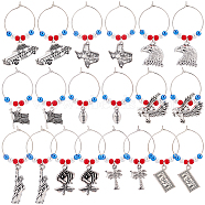BENECREAT 20Pcs 10 Styles National Flag & Dollar Bills & Eagle & Rose Alloy Dangle Wine Glass Charms with Glass Pearl, Brass Hoop Earrings, Antique Silver, 42~65mm, Pin: 0.8mm, 2pcs/style(AJEW-BC0003-15)