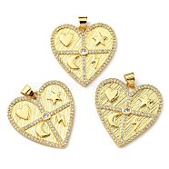 Brass with Cubic Zirconia Pendants, Long-Lasting Plated, Lead Free & Cadmium Free, Real 18K Gold Plated, Heart, Clear, 25x24.5x2mm, Hole: 3.3x4mm(KK-K341-01G-01)