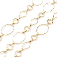 Brass Oval & Ring & Diamond Link Chains, Unwelded, with Spool, Real 18K Gold Plated, 19.5x13x1mm, 8x1mm, 16.5x9x1mm(CHC-M025-22G)