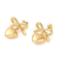 Bowknot 304 Stainless Steel Earrings, Heart Dangle Earrings for Women, Golden, 23x19.5mm(EJEW-U003-15G)