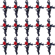 30Pcs Alloy Pendants, Cross with Rose Charm, Electrophoresis Black, 38x23x5.5mm, Hole: 2mm(FIND-SC0005-55EB)