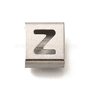 Letter Style 304 Stainless Steel Square Slide Charms, Letter Z, 9x8x4mm, Hole: 3.5x8.5mm(STAS-L132-18Z)