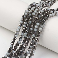 Electroplate Opaque Glass Beads Strands, Half Black Plated, Faceted, Rondelle, Light Steel Blue, 6x5mm, Hole: 1mm, about 85~88pcs/strand, 16.1~16.5 inch(41~42cm)(EGLA-A034-P6mm-P17)