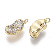 Brass Micro Clear Cubic Zirconia Charms, Peanut, Nickel Free, Real 18K Gold Plated, 11x5.5x5mm, Hole: 1.5mm, Jump Ring: 3x0.6mm, 1.5mm inner diameter(KK-S356-105-NF)
