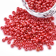 8/0 Czech Opaque Glass Seed Beads, Lustered, Round, Crimson, 3x2mm, Hole: 1mm, about 500g/bag(SEED-N004-003A-22)