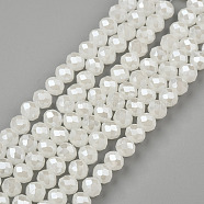 Electroplate Glass Beads Strands, Imitation Jade Beads, Pearl Luster Plated, Faceted, Rondelle, Creamy White, 2.9~3.3x2mm, Hole: 0.8mm, about 148~150pcs/strand, 15.55~15.75 inch(39.5~40cm)(EGLA-A044-J2mm-A05)