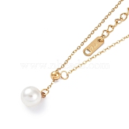304 Stainless Steel Cable Chain Necklaces, Round Plastic Pearl Pendant Necklaces for Women, Real 18K Gold Plated, 16.77 inch(42.6cm)(NJEW-G081-06G)