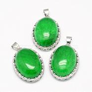 Natural Malaysia Jade Pendants, with Brass Findings, Oval, Platinum, 30x21x10~11mm, Hole: 6x4mm(G-D851-19)