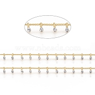 Brass Handmade Beaded Chain, Curb Chains, with Enamel, Long-Lasting Plated, Real 18K Gold Plated Unwelded, with Spool, Silver, 2x1.5x0.8mm, Charm: 6x2x2mm, about 32.8 Feet(10m)/roll(CHC-G011-07G-05)