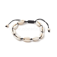 Natural Shell & Synthetic Turquoise Braided Bead Bracelet for Women, Black, Inner Diameter: 1-3/4~3-1/8 inch(4.5~7.9cm)(BJEW-JB09245-03)