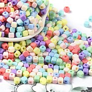 Opaque Acrylic Beads, Square, Mixed Color, 4x4x4mm, Hole: 1.4mm(OACR-B025-06)