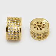Brass Micro Pave Cubic Zirconia Beads, Hollow, Column, Golden, 10x7.5mm, Hole: 1.5mm(ZIRC-F001-85G)