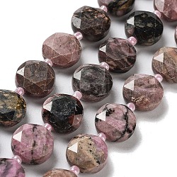 Natural Rhodonite Beads Strands, with Seed Beads, Faceted Hexagonal Cut, Flat Round, 12~12.5x5~6mm, Hole: 1.2~1.4mm, about 27~29pcs/strand, 15.55~15.75 inck(39.5~40cm)(G-NH0004-025)